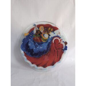 Peggy Karr Fused Glass Santa with Bag of Toys 13 5/8" Plate Platter